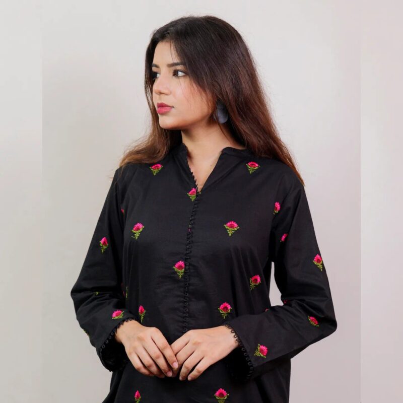 Embroidered 2PC - Black - Image 2