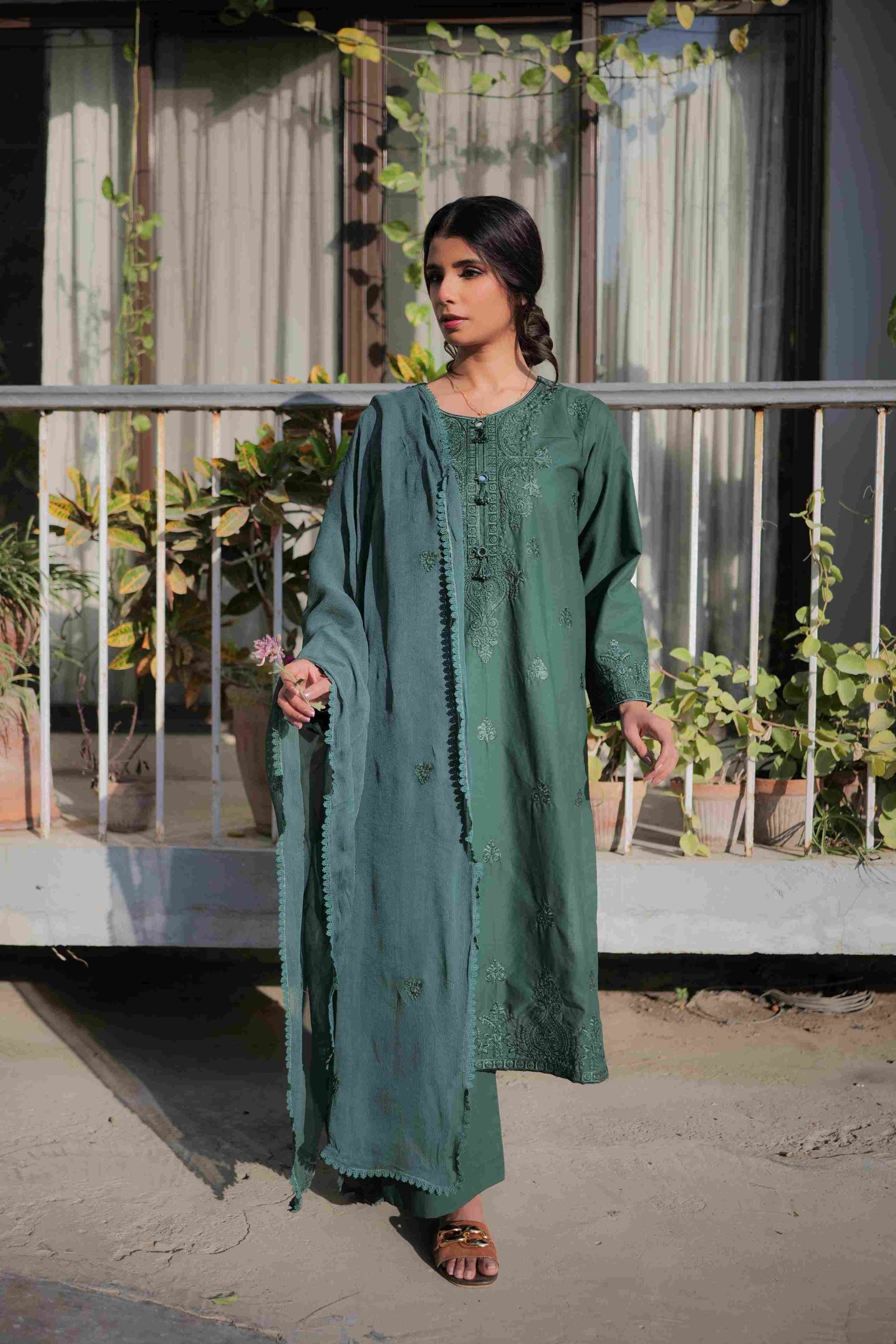 Embroidered Dress-3PC