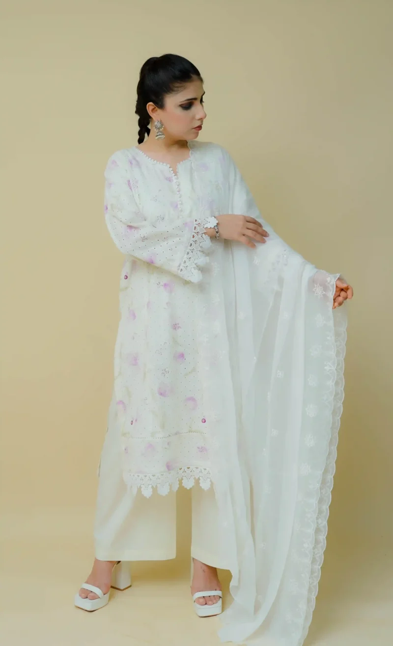 Embroidered Chikankari 3PC - EMCHK3PCR01 - Image 4