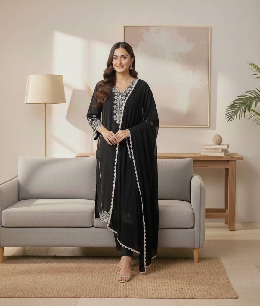 Embroidered 3pc dress - 6250 - Image 3