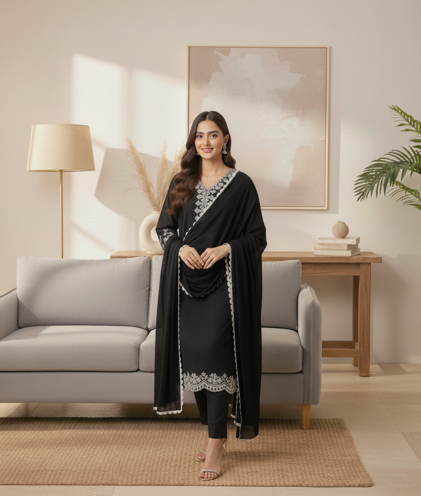 Embroidered 3pc dress - 6250 - Image 4