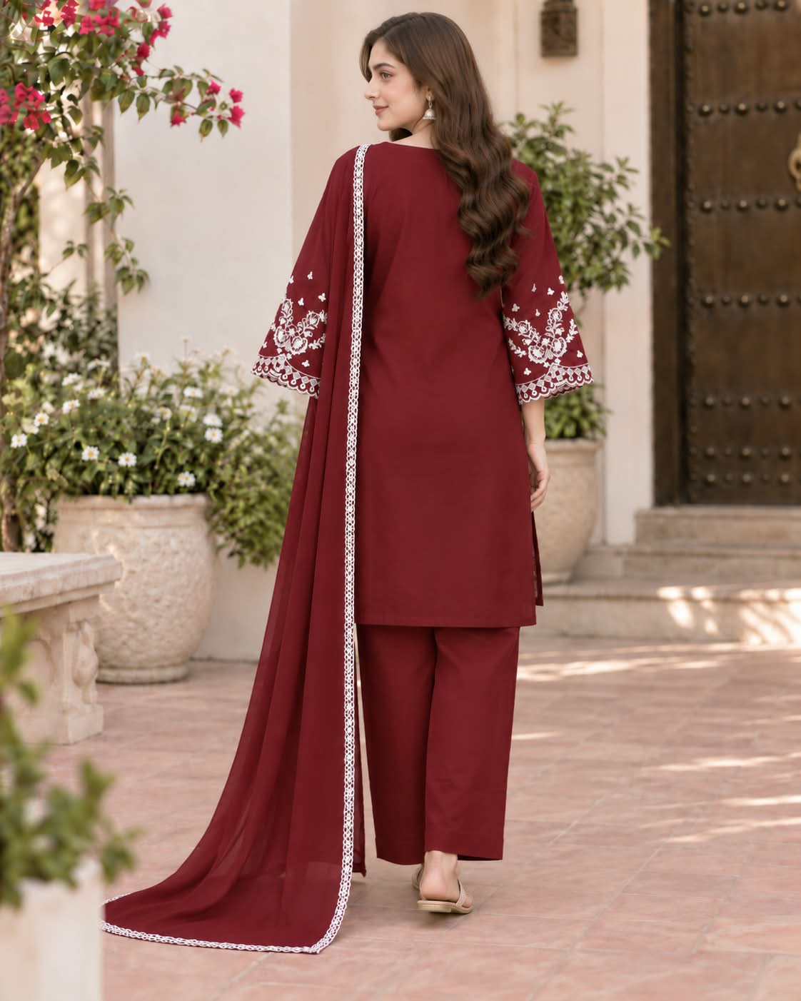 Embroidered 3pc dress - 1747 - Image 7