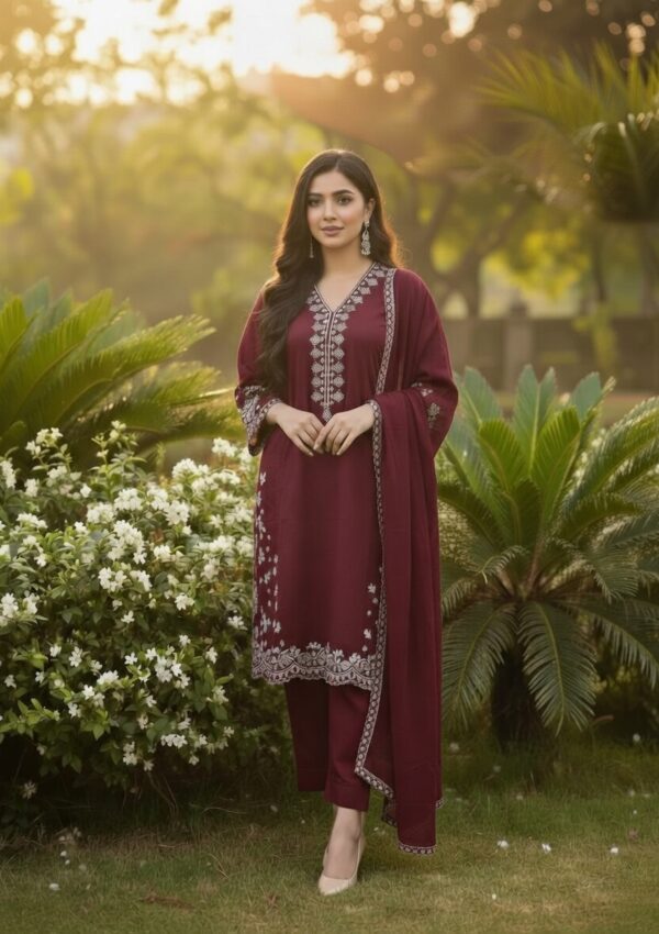 Embroidered 3pc dress – 6254