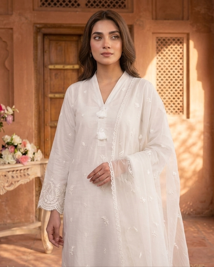 Embroidered 3pc dress - 6256 - Image 2