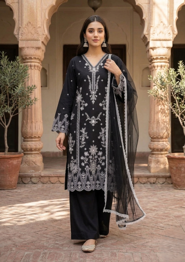 Embroidered 3pc dress – 6258