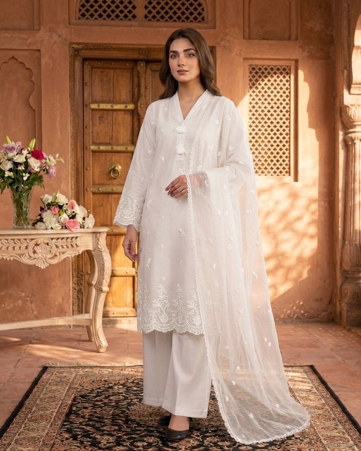 Embroidered 3pc dress - 6256