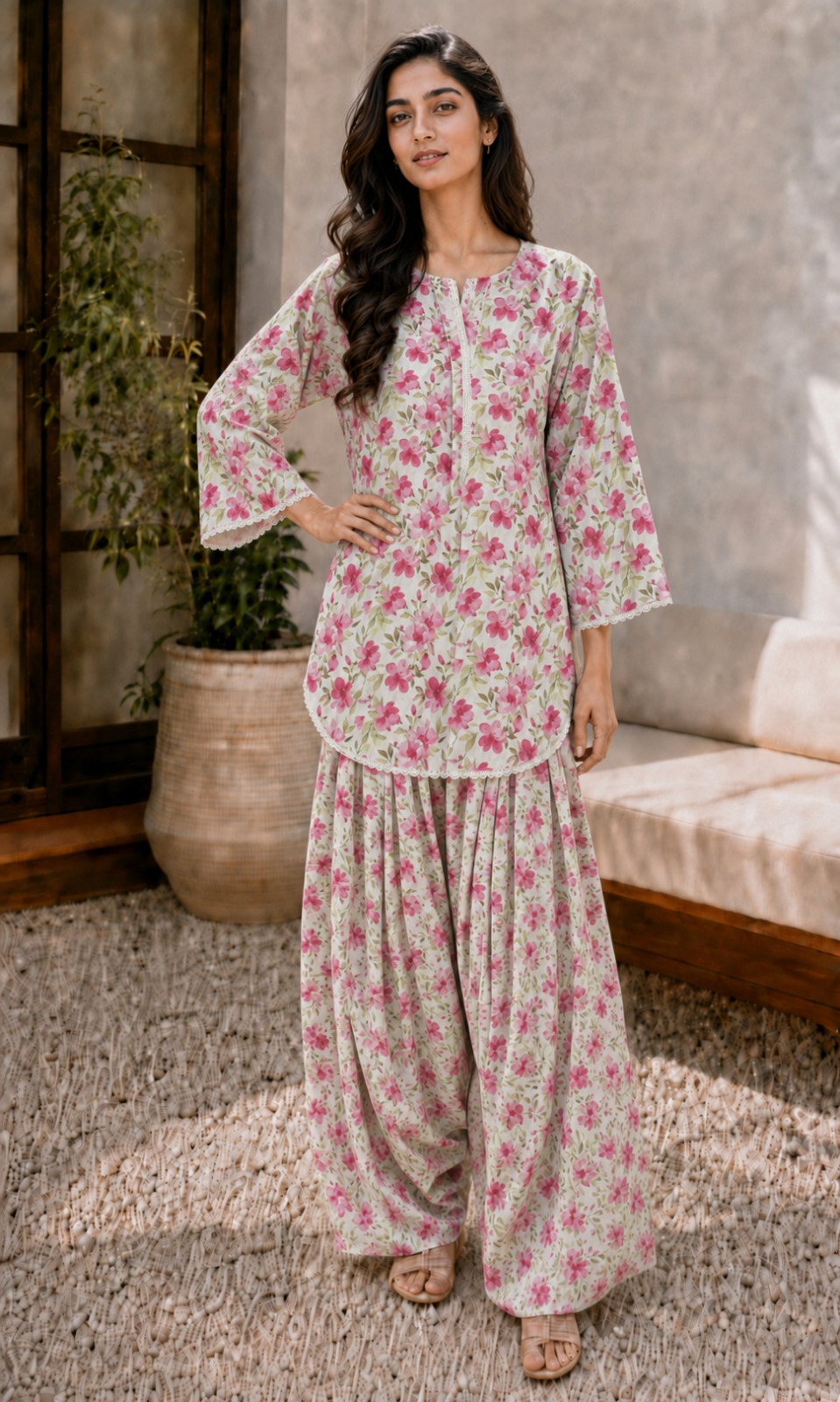 2pc Summer Co-Ord Set With Farshi Shalwar- 2014