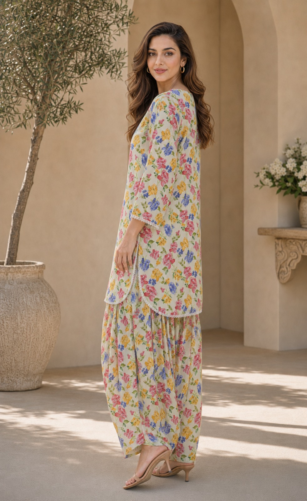 2pc Summer Co-Ord Set With Farshi Shalwar- 2018 - Image 4
