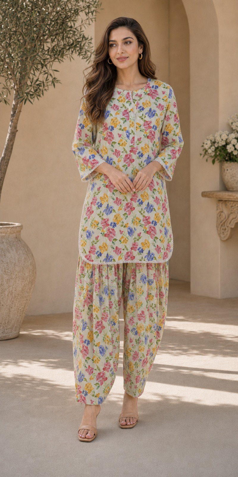 2pc Summer Co-Ord Set With Farshi Shalwar- 2018 - Image 7