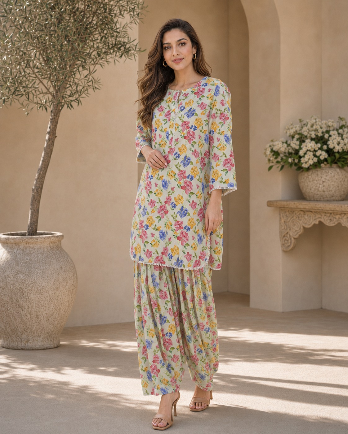 2pc Summer Co-Ord Set With Farshi Shalwar- 2018 - Image 6