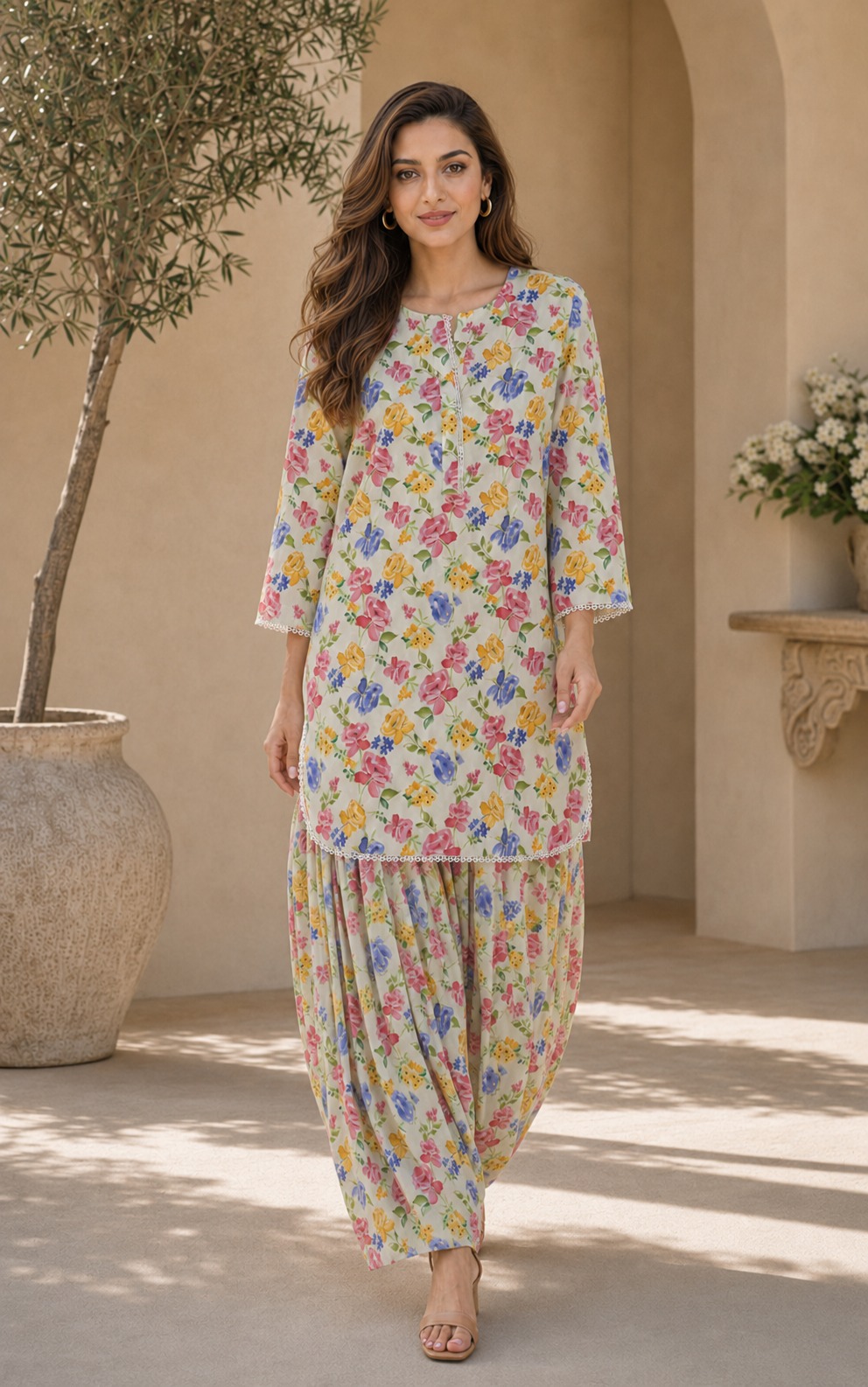 2pc Summer Co-Ord Set With Farshi Shalwar- 2018