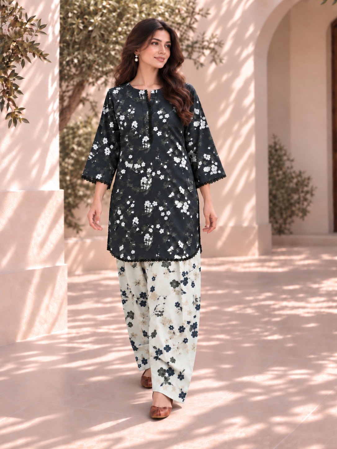 2pc Co-Ord Set With Farshi Shalwar- 1757 - Image 5