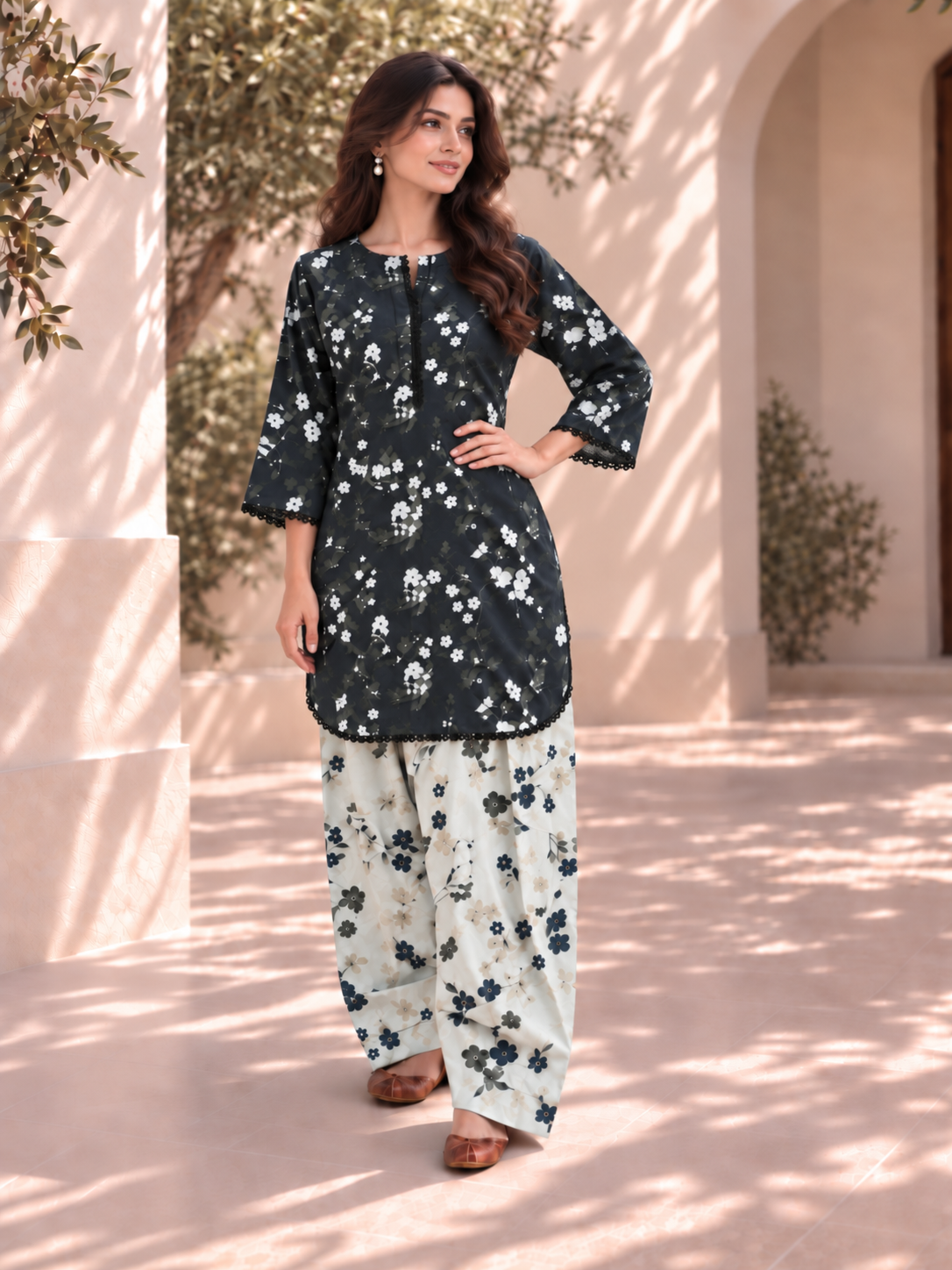 2pc Co-Ord Set With Farshi Shalwar- 1757 - Image 2