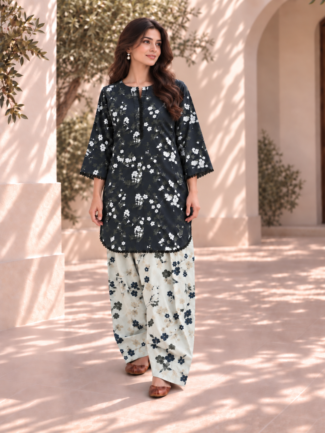 2pc Co-Ord Set With Farshi Shalwar- 1757 - Image 9